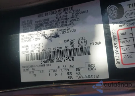 2006 Ford Fusion Sel from USA, damaged, VIN 3FAHP08136R179578